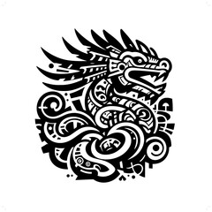 quetzalcoatl; deity mythology silhouette, deity in graffiti tag, hip hop, street art typography illustration.