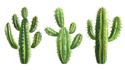 Set of 3d render Mexican cactus, transparent  background