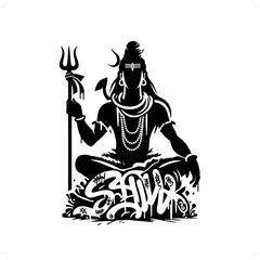 vishnu deity mythology silhouette, deity in graffiti tag, hip hop, street art typography illustration.