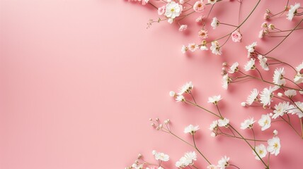 White flowers on delicate pink background creating gentle floral composition