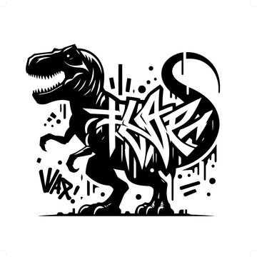 tyranosaurus silhouette, people in graffiti tag, hip hop, street art typography illustration.