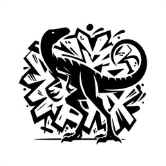 raptor silhouette, people in graffiti tag, hip hop, street art typography illustration.