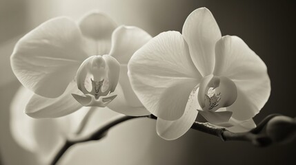 Exquisite close up of elegant vintage orchids beautifully captured in a retro style