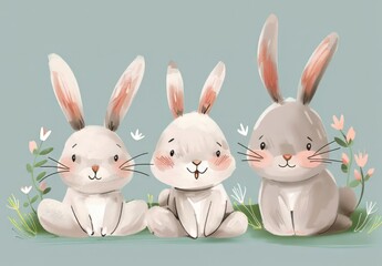 Fototapeta premium Cute bunnies: adorable bunny art featuring chubby cheeks, expressive eyes. Easter-themed content