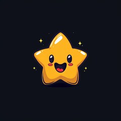 A cute cartoon star with a happy face on a simple dark background. 