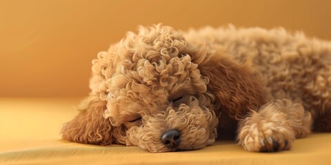 poodle puppy sleeping on the bed Generative AI