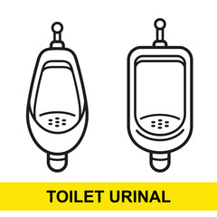Urinal men toilet, male pissoir for urine, public WC restroom urinary bowl line icon. Wall lavatory pan for boy, gentleman urination. Bathroom hygiene sanitary equipment. Washroom water closet. Vector