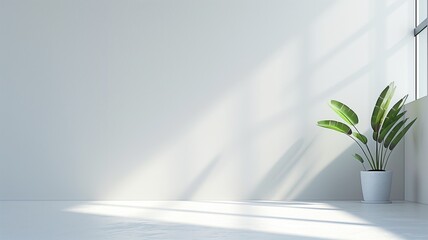 Minimalist room with sunlight and potted plant