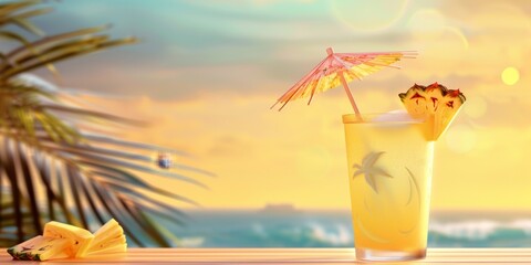 Fototapeta na wymiar exotic fruit cocktails on the beach Generative AI