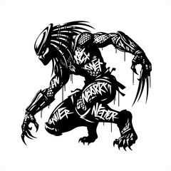 Fototapeta premium alien predator silhouette, horror character in graffiti tag, hip hop, street art typography illustration.