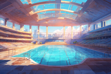 swimming pool in the arena for competitions. Without people. In anime style