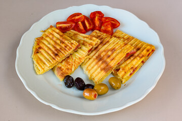 Turkish karisik atom  tost ( kasarli bazlama tost) . Sucuklu, Kasarli, kavurmali karisik tost. Flat baked bread toasted