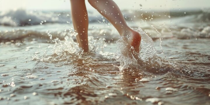 female feet in the sand on the beach Generative AI