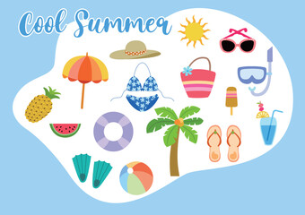 A collection of summer images and a beach.