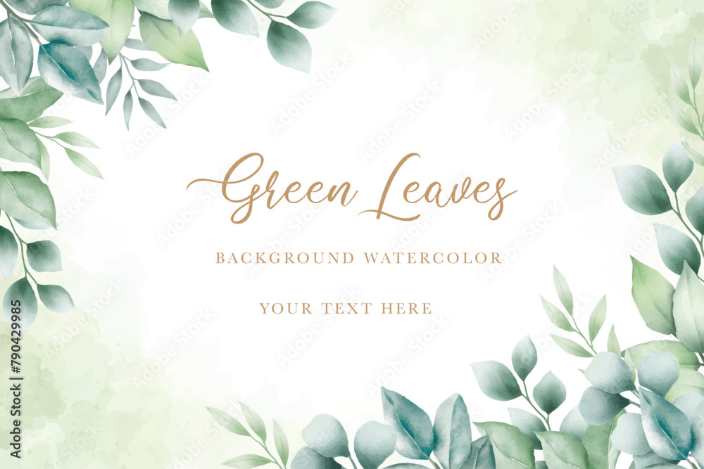 Wall mural beautiful green leaves background watercolor