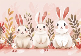 Obraz premium Cute bunnies: adorable bunny art featuring chubby cheeks, expressive eyes. Easter-themed content
