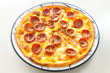 Delicious mixed pizza with rich content. Menu concept of choice and diversity. Pepperoni, Formaggi, Veggie, Karisik pizza