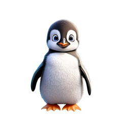Fototapeta premium Stylized penguin in 3D cartoon animal style. Isolated on transparent background. Cute design for kids, child illustration.