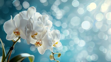 Beautiful white orchid in sharp focus against a soft and dreamy blurred background