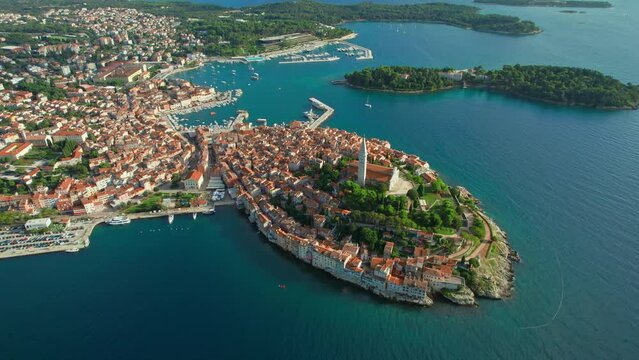 Aerial View Of The Rovinj Old Town, Adriatic Sea, Istria Peninsula, Croatia