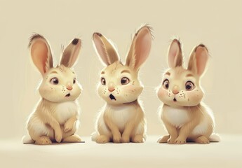 Fototapeta premium Cute bunnies: adorable bunny art featuring chubby cheeks, expressive eyes. Easter-themed content
