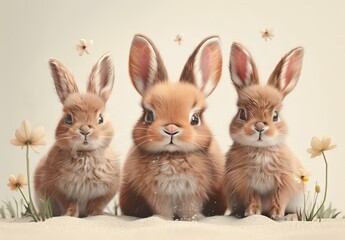 Obraz premium Cute bunnies: adorable bunny art featuring chubby cheeks, expressive eyes. Easter-themed content