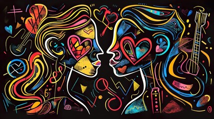 Minimalist colorful two lovers, abstract