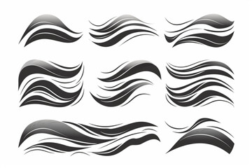 set of abstract wave elements illustration vector icon, white background, black colour icon