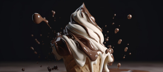 splash of vanilla chocolate cone ice cream 79 - obrazy, fototapety, plakaty