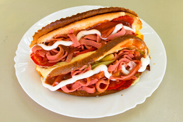 Turkish karisik atom  tost ( kasarli bazlama tost) . Sucuklu, Kasarli, kavurmali karisik tost. Flat...