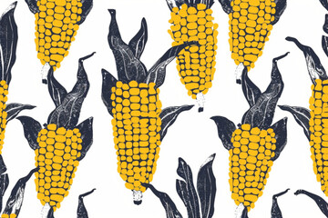 seamless corn pattern design, simple flat corn pattern template vector vector icon, white background, black colour icon