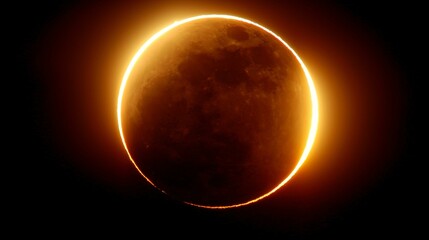 Majestic solar eclipse casting vibrant orange glow, celestial event capturing essence of cosmic phenomena, ideal for astronomy enthusiasts.