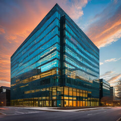 creative modern glass office building of a large corporation in the city, environmental building...