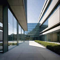 creative modern glass office building of a large corporation in the city, environmental building design with proportional straight lines going out