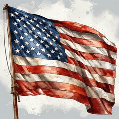 Watercolor American flag, clipart Illustration, Generative Ai