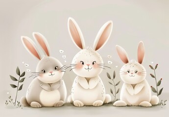 Fototapeta premium Cute bunnies: adorable bunny art featuring chubby cheeks, expressive eyes. Easter-themed content