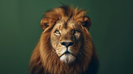 Lion closeup against green background