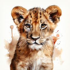 Obraz premium Watercolor Asiatic Lion, clipart Illustration, Generative Ai