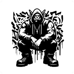 orc silhouette, people in graffiti tag, hip hop, street art typography illustration.
