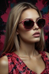 Visionary Chic: Portrait of a Mysterious Ukrainian Woman in a Splatter-Painted Dress, with Pastel Pop Art Details