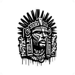 aztec warrior silhouette, people in graffiti tag, hip hop, street art typography illustration.