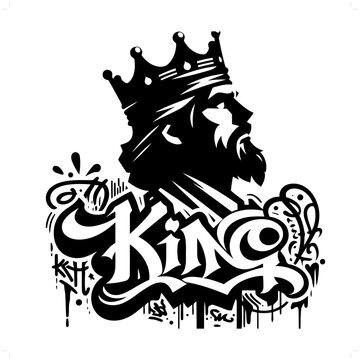 king silhouette, people in graffiti tag, hip hop, street art typography illustration.