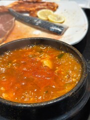 Sundubu-jjigae is a jjigae in Korean cuisine. The dish is made with freshly curdled extra soft tofu