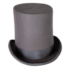 Magic hat. Topper. Elegant vintage gray beige wool felt top hat with black band. Grosgrain ribbon...