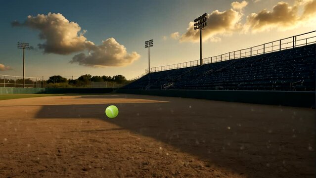 View of the baseball field and the ball spinning around  Seamless looping 4k time-lapse animation video background