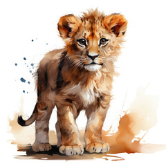 Obraz premium Watercolor Asiatic Lion, clipart Illustration, Generative Ai