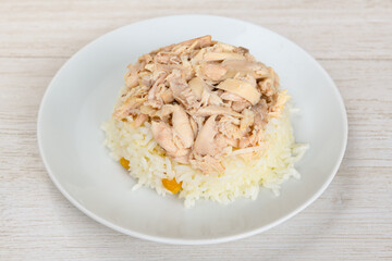Traditional delicious Turkish food; Turkish style rice pilaf (Turkish name; Arpa sehriyeli. tavuklu, nohutlu, kavurmali, kuru fasulyeli, pirinc pilavi)