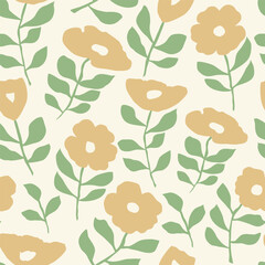 Butter yellow vintage flower seamless repeat pattern with a cream background