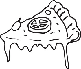 slice of pizza -  Mozzarella cheese, tomato and olive - black and white