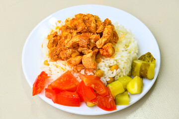 Traditional delicious Turkish food; Turkish style rice pilaf (Turkish name; Arpa sehriyeli. tavuklu, nohutlu, kavurmali, kuru fasulyeli, pirinc pilavi)